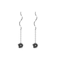 Thai Silver Craft Fringed Flower Earrings Long Retro Retro Wave Daisy Earrings Personalized Design Simple Women'S Models