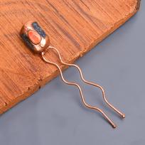 Sapphire & Coral Ethnic Handmade Bun Stick 3.6 inch Electroformed Hair Pin / Electroplated Copper Gold Filled Hair Pin Gift For Mother Wife brown