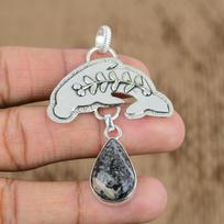 Mothers day Deal Coconut Jasper Gemstone Fish Wedding Pendant Sterling Silver