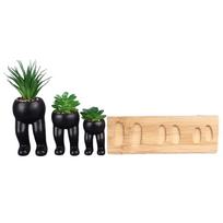 3PCS Artificial Succulent Plants in Ceramic Pots Modern Cute Human Shaped Decorative Fake