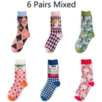 6 Pairs Graffiti Socks Fashion Personality Tide Socks Cat Cute Cartoon Animal Ins Trend Couple Socks Mid Tube Cat Socks Women