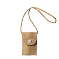 Wind mobile phone bag women's tide 2025 new popular fashion woven bag summer shoulder messenger bag chaki