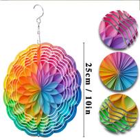 Vibrant Multicolor Flower-Shaped Metal Wind Spinner - Symmetrical 2D Rotating Design, Hanging Garden Decor with Animal Theme 01A