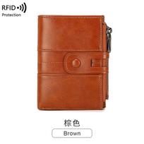 New anti-theft brush wallet retro oil wax leather double zipper change bag fashionable short wallet ruda