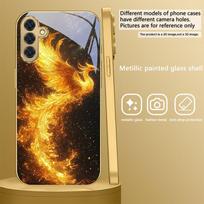 Auksinis Fyniksas Nirvana Samsung Galaxy S26 S20 FE S21 S22 S23 Plus S24 Ultra S25Ultra S21+ S22Plus telefonui Auksinis stiklinis dėklas Galaxy S26 orange