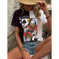3D Poker Print Women's T-shirt Summer Daily Casual Women's Short-sleeved Top Urban Street Women Fashion Crew-neck T-shirt L