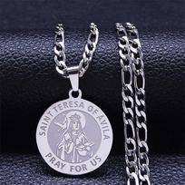 Catholic Saint Teresa of Avila Stainless Steel Necklace for Women Men Pray for Us Protection Chain Jewelry collares N3018