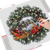 Full Square Diamond Painting Christmas Wreath Santa Claus Cross Stitch Kit Diamond Embroidery Landscape House Wall Art Full Round （30x30CM） gray