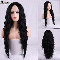 MISS WIG sintetinis juodas perukas, ilgas banguotas Cosplay perukas moterims 26 colių kostiuminis vakarėlio perukas, karščiui atsparus nėriniuotas