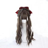 Bybrana Ladies Lolita Bangs Wavelength Hair Cute Synthetic Hair Wig High Temperature 60cm gray