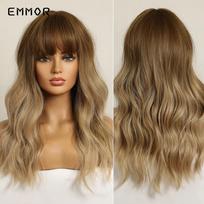 Ombre Brown Blonde Long HairType Perukai su kirpčiukais moterims Cosplay Vandeniui banguoti karščiui atsparūs sintetiniai plaukų tipai brown