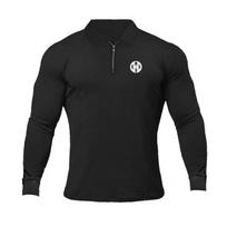 Muscleguys New Arrivals Vyriški pusiniai užtrauktukai POLO marškinėliai pavasario ir rudens verslo kasdieniai gatvės drabužiai Slim Fit kultūrizmo marškinėliai M juoda
