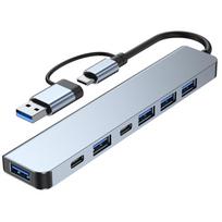 2217 USB-A+USB-C šakotuvo adapteris 7 viename kelių prievadų USB prijungimo stotis su USB3.0+USB2.0*4+PD+USB-C gray