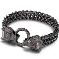Massive 9.6  12MM Franco Link Chain Wolf Head Hand Bracelet for Men Black Cast Metal Steel Jewelry Birthday Gifts for Boyfriend 23.5cm juoda