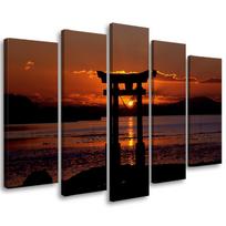 Penkių dalių paveikslų spausdinimas ant drobės Torii Gate at Sunset 100x70 oranžinė