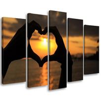 Five piece picture canvas print Hands formed into a heart Sunset 100x70 oranžinė
