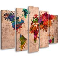 Five piece picture canvas print Coloured World Map 100x70 įvairiaspalvis