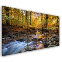 Trijų dalių paveikslų spausdinimas ant drobės Forest Autumn Brook Nature 60x40 oranžinė
