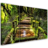 Trijų dalių paveikslų spauda ant drobės Forest Bridge Nature Green 60x40 žalia