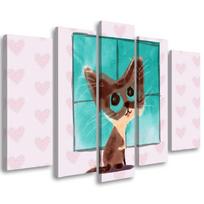 Penkių dalių paveikslų spaudinys ant drobės Little Cat 100x70 rožinė