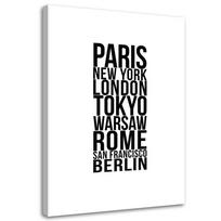 Canvas print Inscription Paris London Tokyo 40x60 juoda/balta