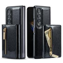 Kickstand piniginės funkcinis odinis Funda Coque dėklas, skirtas Samsung Galaxy Z Fold 4 Fold4 Fold3 Fold 3 Zfold4 Bling Bling Glitter for Galaxy Z Fold 4 violetinė