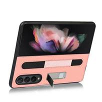 Odinis dėklas Samsung Z Fold 3 mobiliajam telefonui Fold 3 5g Kritimui atsparus Lychee rašto Dėklas su rašiklio laikikliu Odinis stovas Apsauginis korpusas For Galaxy Z Fold 3 rožinė