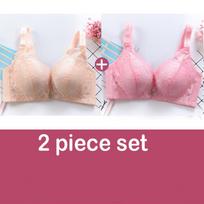 Sexy Lace Lingerie Set Beauty Back Bra Without Underwire Bra Woman Adjustable Underwear Woman 90B pink