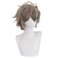 30cm Vtuber Alban Knox Cosplay Wig NOCTYX Short Gradient Light Brown Synthetic Hair Heat Resistant Unisex Adult Men Women pilka spalva