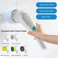 Elektrinis indų plovimo šepetys Belaidis valymo šepetys Rotorinis šveitiklis vonios kambariui Virtuvei USB charging 5 brush head balta