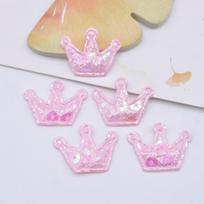100Pcs 28*20mm Bling Crown Applique Padded Patches for DIY Headwear Hair Clips Decor Clothes Hat Crafts Sewing Supplies rožinė