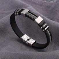 Silikoninė Nerūdijančio Plieno Vyriška Hip-hop Apyrankė Punk Ekstravagantiška Apyrankė juoda