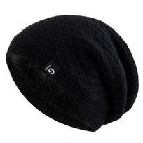 Naujos Unisex Slouchy žieminės kepurės Prideda Kailiu pamušalu Vyriškos ir Moteriškos Šiltos Beanie Cap Kasdieninės etiketės Dekoro Žieminės megztos kepurės 55cm-60cm juoda