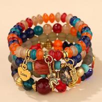 4Pcs Bohemia Owl Charm Beaded Bracelet Set For Women Statement Handmade Beads Chain Bangle Bracelets Female Boho Jewelry Gifts red