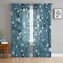 Sakura Gėlė Abstrakti Vandens banga Tiulio langų Užuolaidos Svetainė Organza Sheer Voile Užuolaida Miegamasis Virtuvė Namų Dekoras Užuolaidos W135 x H115cm x1 gray