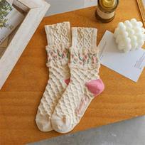 Women Socks Flower Casual Cotton Socks Girls Frilly Ruffle Cute Sweet Breathable Kawaii High Socks Female One Size žalia