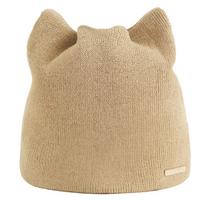 Žieminė megzta kepurė moterims, šiltos kepurės su mielomis ausytėmis mergaitėms, kepurė-beanie free size smėlis