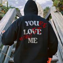 New Y2K T-shirt Letter Minus Two Hip-hop Printed Sweatshirt with Hood and Pockets S black