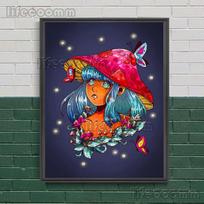 Sun And Moon Cartoon Image Art Poster,Star Witch And Wizard Cat Funny Wall Art Canvas Painting Mushroom Fairy Poster Print Decor No Frame 21*30cm