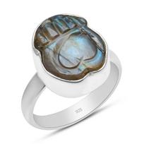 Natural Carving Labradorite Heart Shape Gemstone 925 Sterling Silver Ring For Unisex Size 5 To 12 5