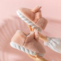 Minkšti Memory Foam batai moterims Žieminiai Mieli Šilti Fuzzy House Fleece bateliai su zuikiškomis ausimis moterims Aukštos šlepetės su vilnos pamušalu 36-37 rožinė