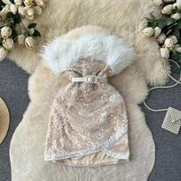 Sexy Strapless Feather Patchwork Dress Women Elegant Club Fashion Hip Wrap Dresses Female Korean Sequin Backless Mini Ceremonial Dress 2024 S balta