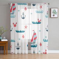 Vaikiški burlaiviai Starfish Anchor permatoma užuolaida svetainei Šiuolaikinės tiulio užuolaidos miegamojo virtuvės užuolaidoms 135W x 114H(cm)