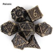 7 vnt. geltonų žuvies žvynų metalinių kauliukų rinkinys, pagamintas iš vientiso metalo, poliedriniai kauliukai, tinkami vaidmenų žaidimams RPG, stalo žaidimams, kortų žaidimams įvairiaspalvis