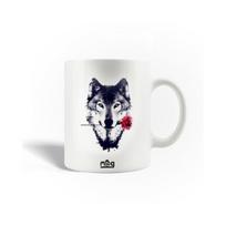 Mug en Céramique Tête De Loup Noir Fleurs Rouges