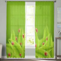 Ladybugs On A Green Tea Leaves Sheer Curtains Bedroom Voile Curtain Living Room Window Sheer Curtains Kitchen Tulle Drapes 135W x 114H(cm) white