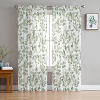 Šakų Lapų Gradiento Langų Tiulio Užuolaidos Svetainei Virtuvei Namų Dekoras Peršviečiamos Voile Užuolaidos 135W x 160H(cm) white