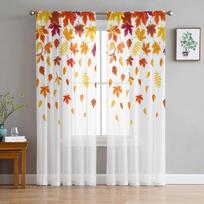 Padėkos diena Rudens Klevo Lapas Svetainė Miegamasis Skaidrios Plonos Užuolaidos Šventinė Dekoro Langas Voile Tiulio Užuolaida 135W x 114H(cm) white