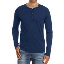 Men's Long-sleeved Shirt Solid Casual Bottom Shirt Slim Fit Round Neck Men's T-shirt S tamsiai mėlyna spalva