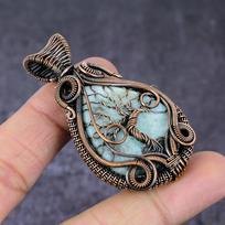 Natural Republic Larimar varinės vielos apvyniotas Gyvybės medžio pakabukas 2,44  t0T75 gray
